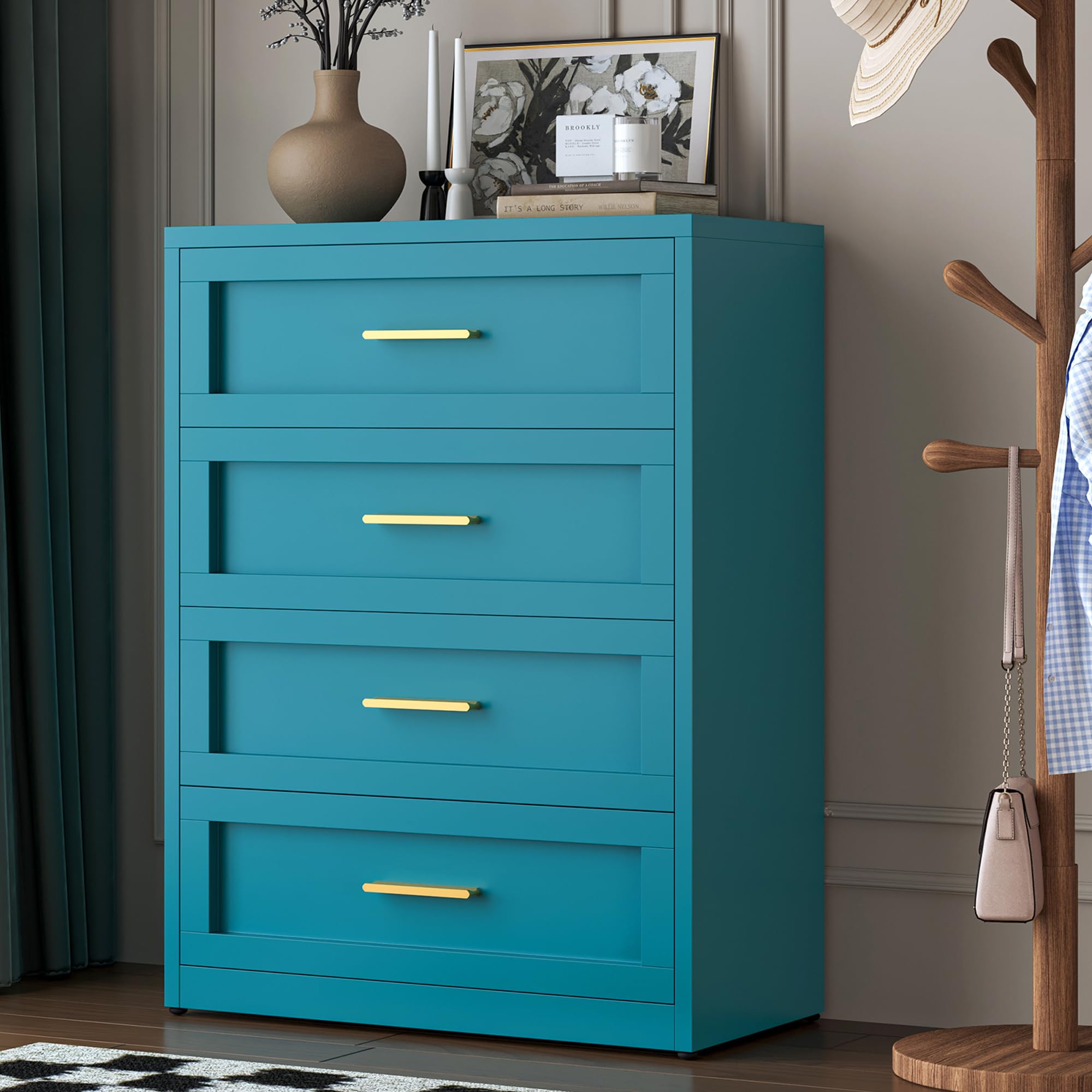 【カデル】cadeal 4drawer chest Amazon.com: LCAOPC Blue 4 Drawer Metal Dresser for Bedroom